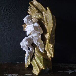 Antique Rudolstadt Figural Porcelain Vase of Greek God Pan Seated on Cliff *Read